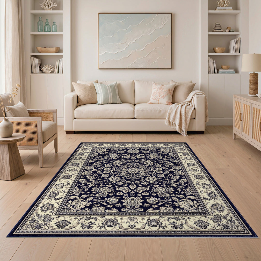 Black and White Floral Medallion Area Rug
