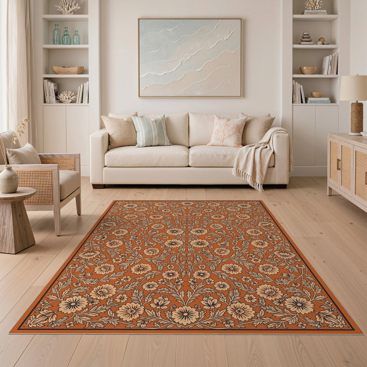 Orange Floral Vintage Area Rug
