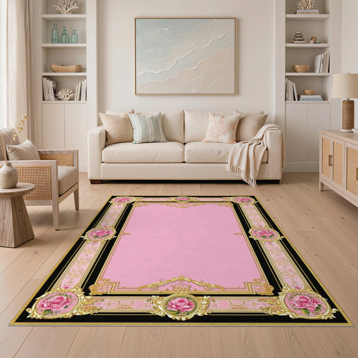 Pink Rose Floral Vintage Area Rug