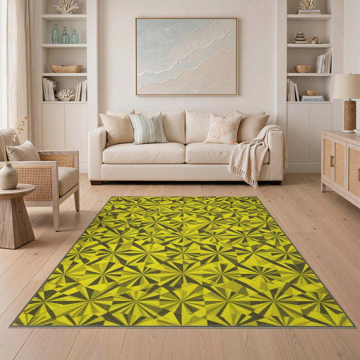 Yellow Geometric Burst Area Rug