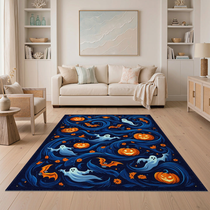 Blue Halloween Ghost Pumpkin Area Rug