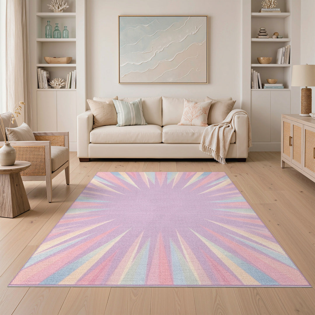 Pastel Starburst Washable Area Rug