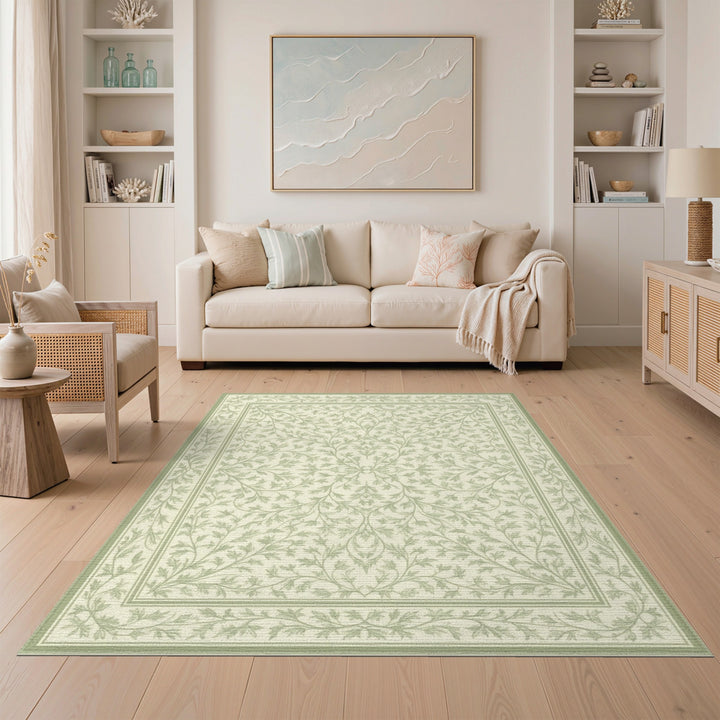 Green Floral Vintage Area Rug