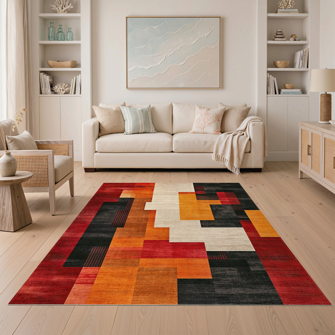 Geometric Modern Multi-color and Patterns Bold Geometric Red Orange Area Rug