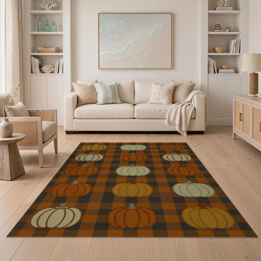 Pumpkin Plaid Orange Area Rug