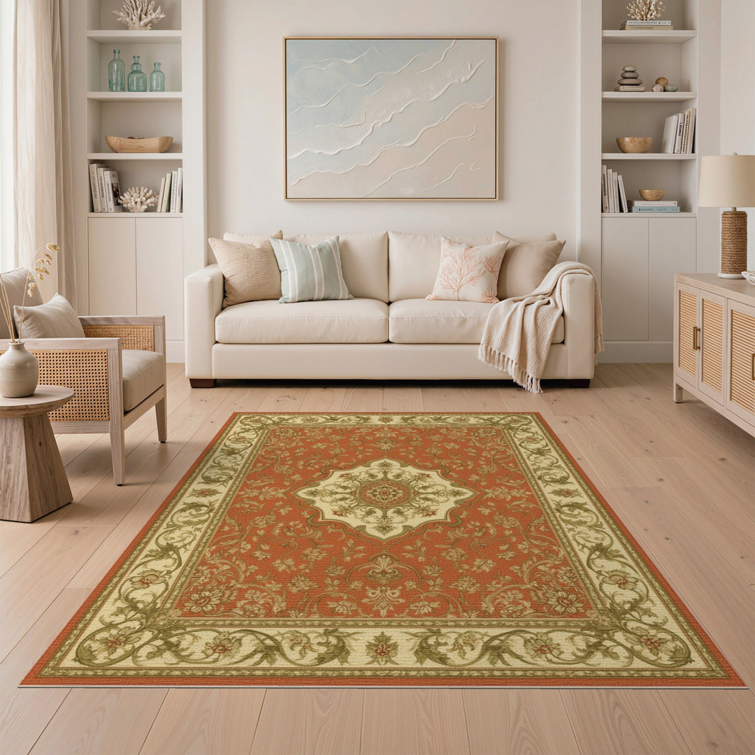 Red Persian Floral Medallion Area Rug