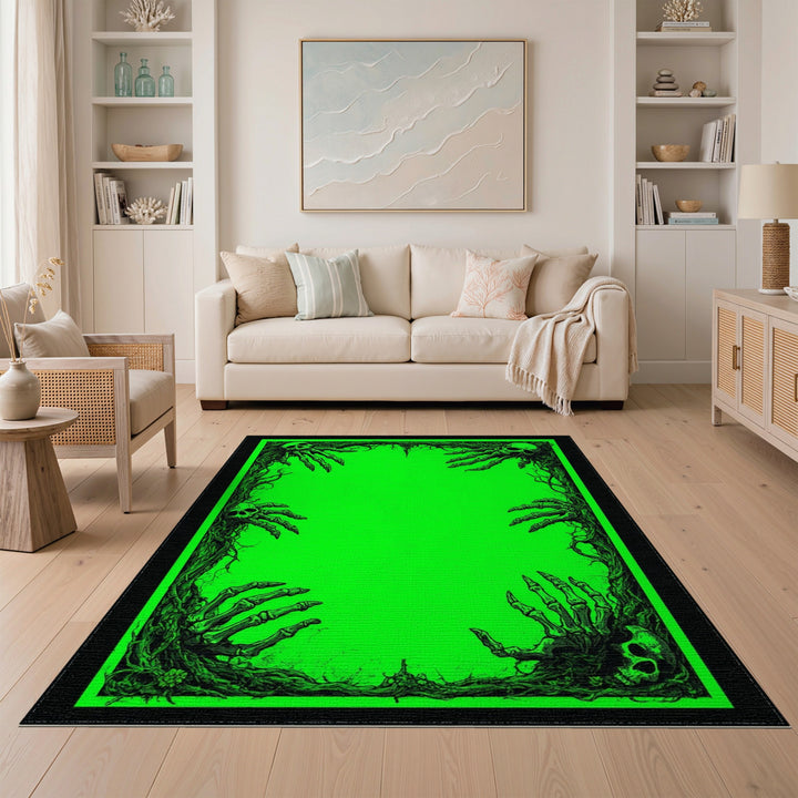 Neon Green Gothic Skeleton Area Rug