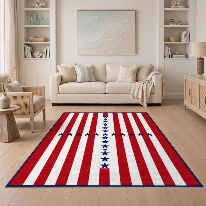 Red Striped Star Cross Area Rug