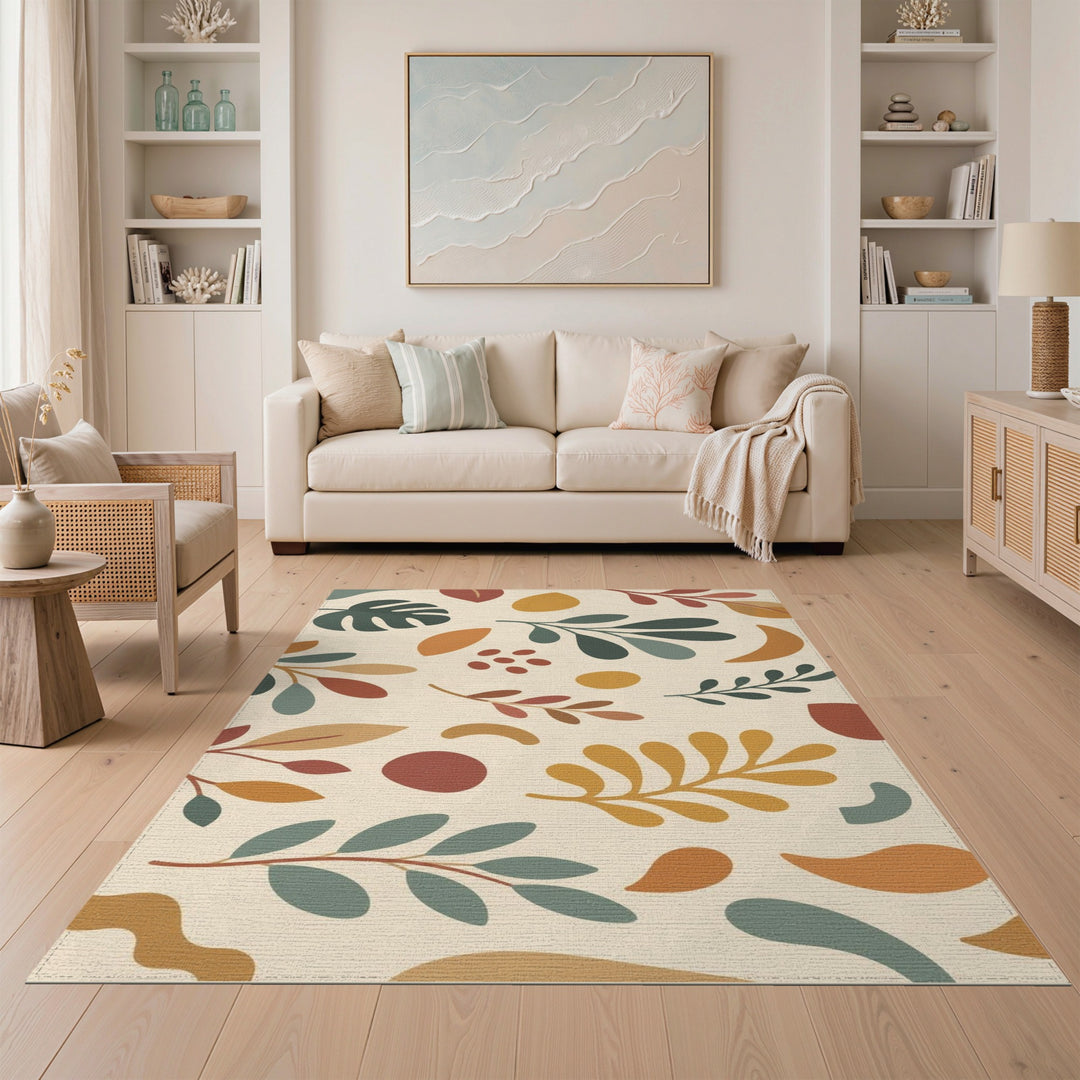 Boho Chic Beige Leaf Area Rug