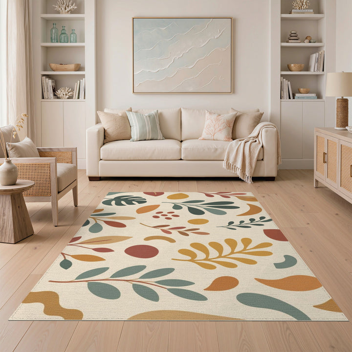 Boho Chic Beige Leaf Area Rug