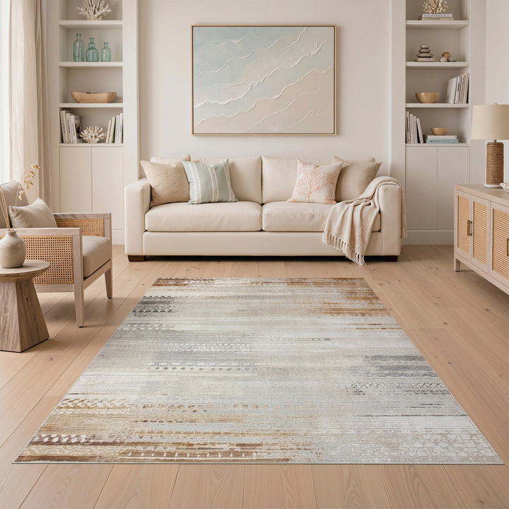 Brown and Tan Distressed Vintage Brown Area Rug