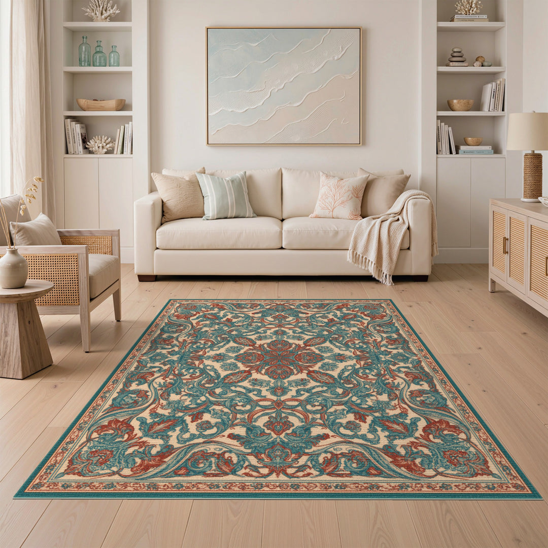 Blue Teal Persian Medallion Rug