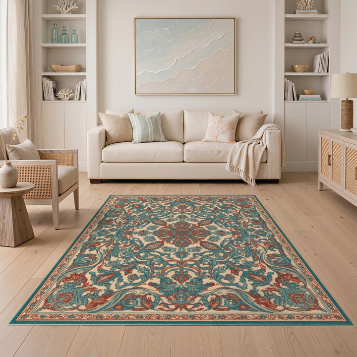 Blue Teal Persian Medallion Rug