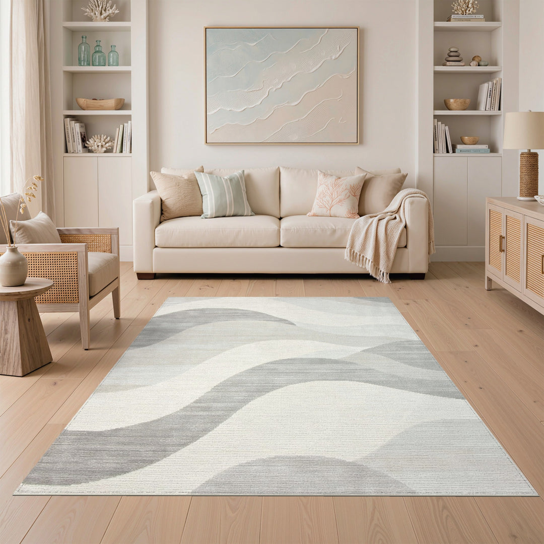 Beige and Neutral Wave Abstract Wave Neutral Area Rug