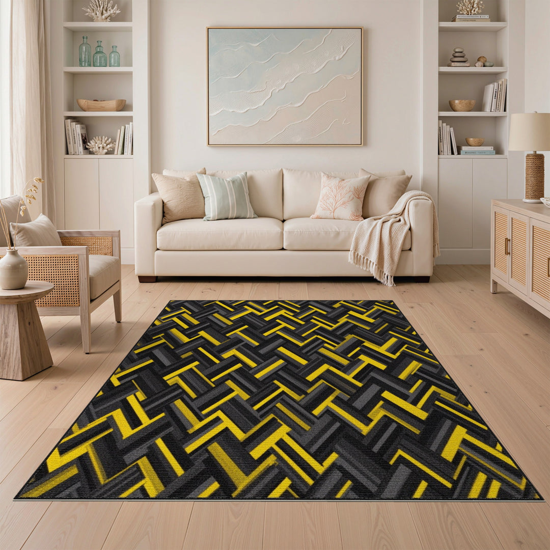 Bold Yellow Geometric Herringbone Area Rug