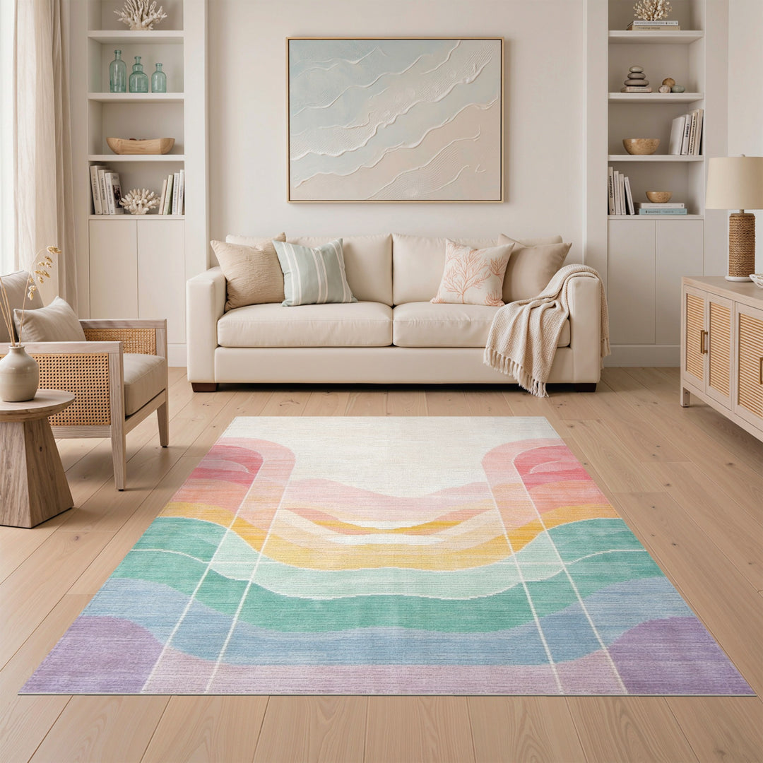 Multi-color and Patterns Vibrant Rainbow Wave Area Rug