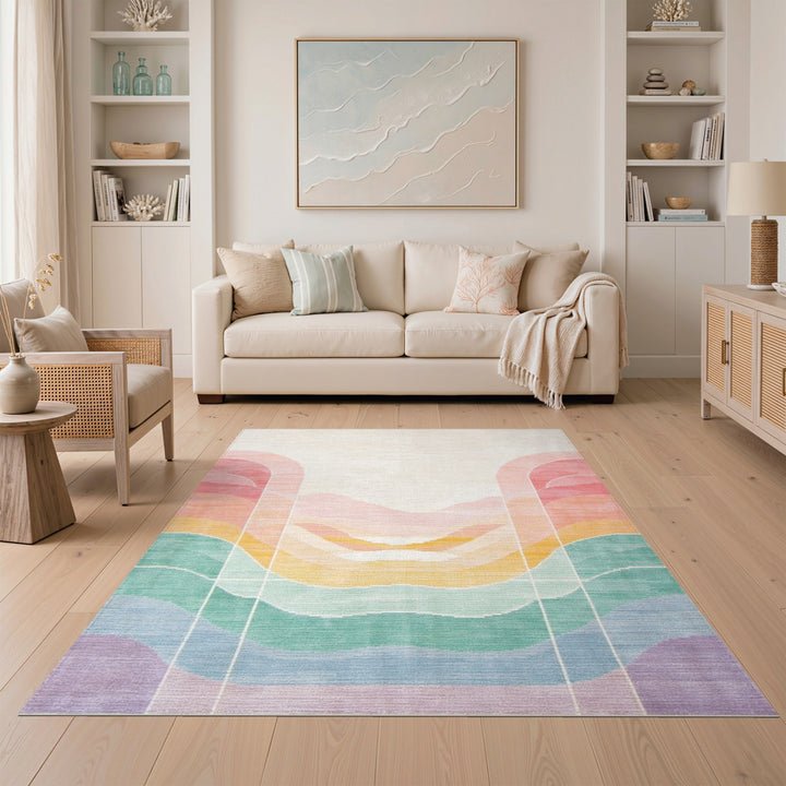 Multi-color and Patterns Vibrant Rainbow Wave Area Rug