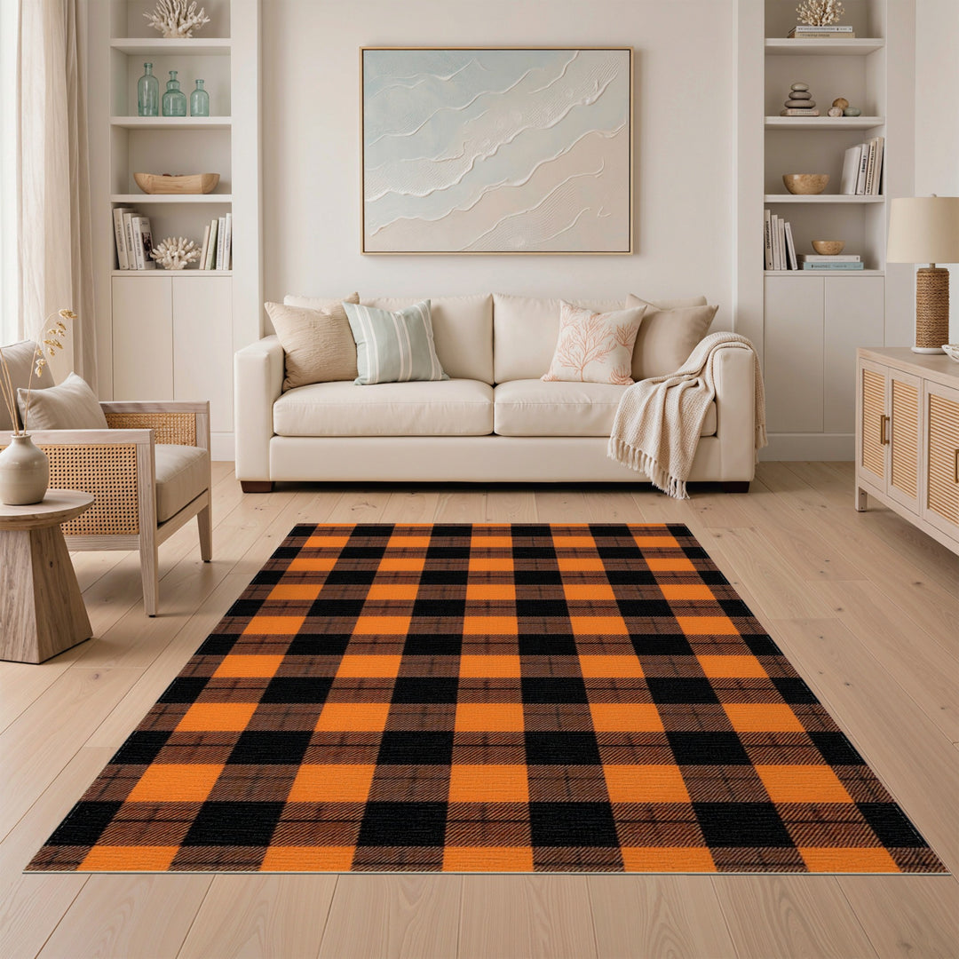 Orange Black Buffalo Check Area Rug