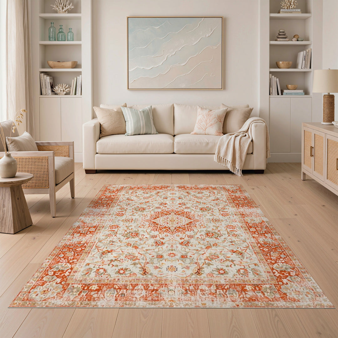 Orange Persian Floral Orange Area Rug