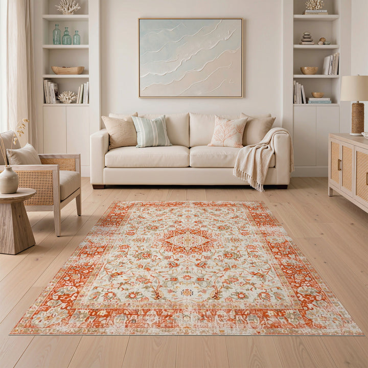 Orange Persian Floral Orange Area Rug