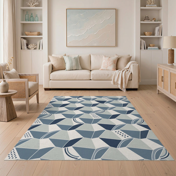 Modern Blue Geometric Modern Area Rug