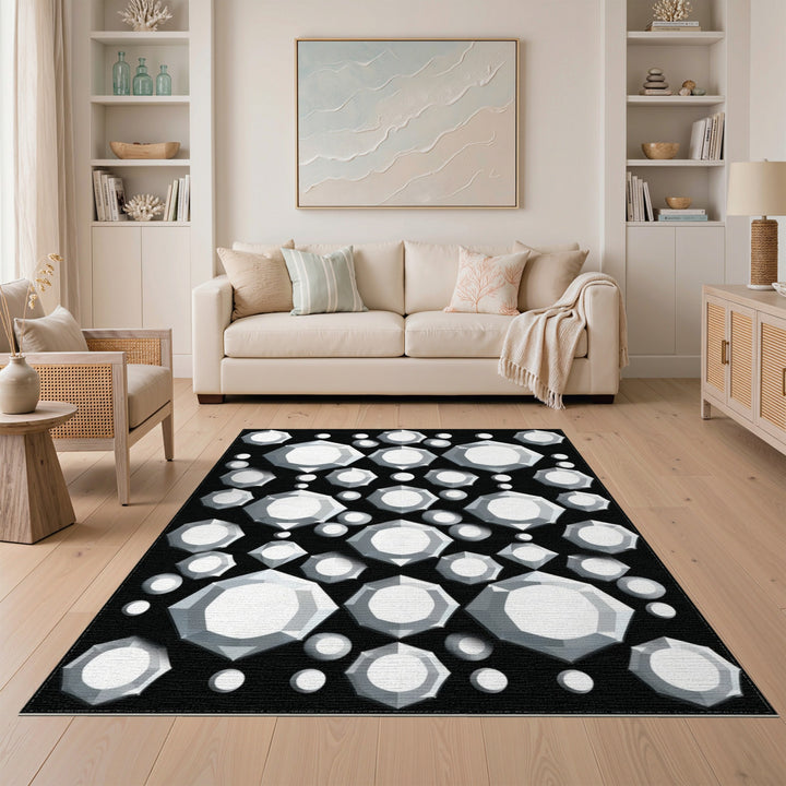 Black White Gemstone Cluster Area Rug