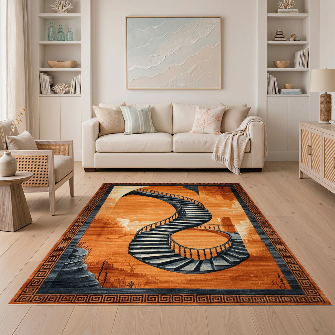 Orange Spiral Staircase Area Rug