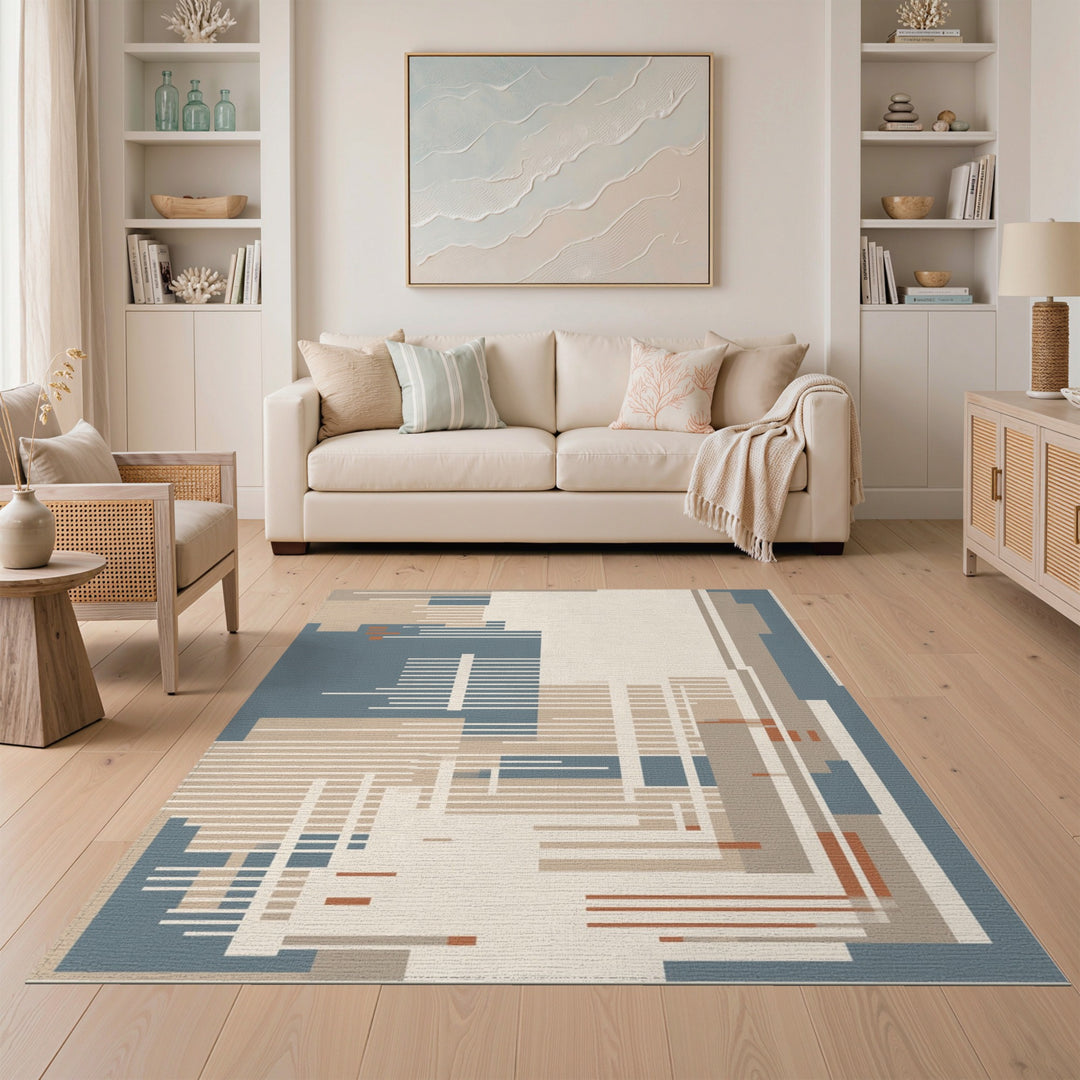 Abstract Geometric Modern Abstract Geometric Beige Area Rug