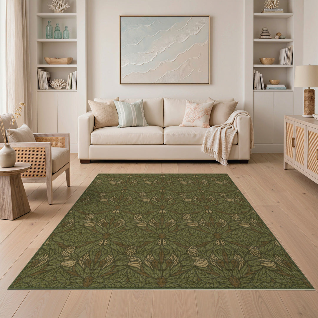 Green Floral Vintage Area Rug