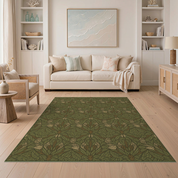Green Floral Vintage Area Rug