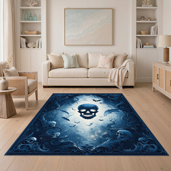 Gothic Skull Blue Area Rug