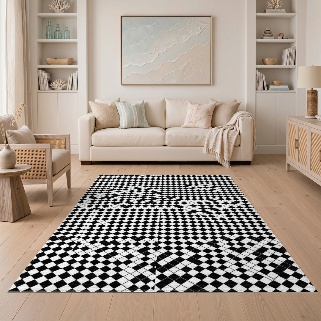 Black and White Black White Geometric Checkerboard Area Rug