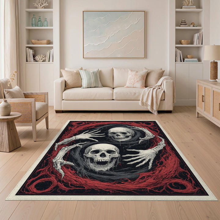 Gothic Skull Hands Red Swirl Rug