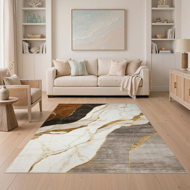 Brown Gold Abstract Marble Area Rug