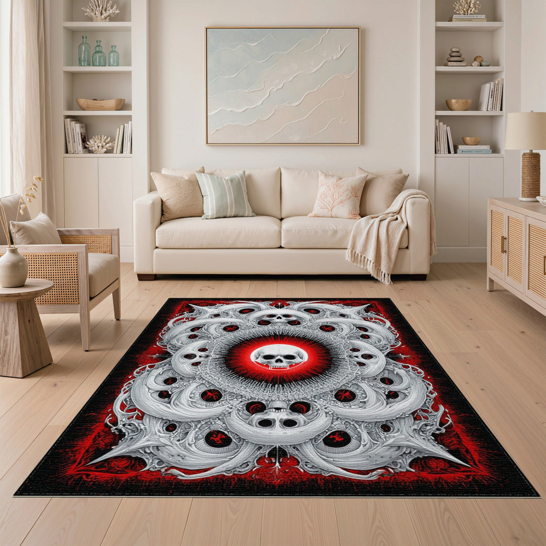 ODIKA Skull Mandala Black White Area Rug