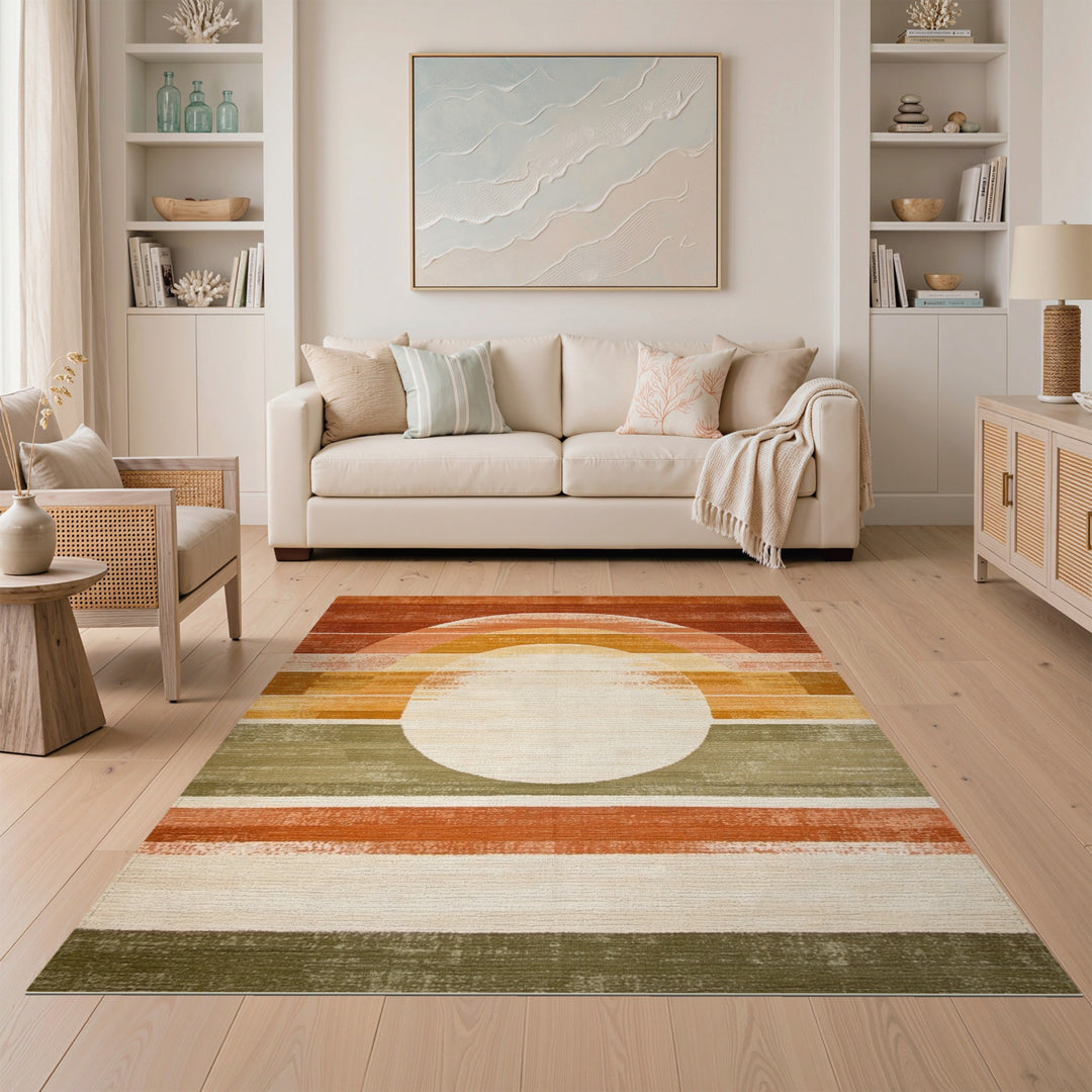Orange Geometric Circle Area Rug