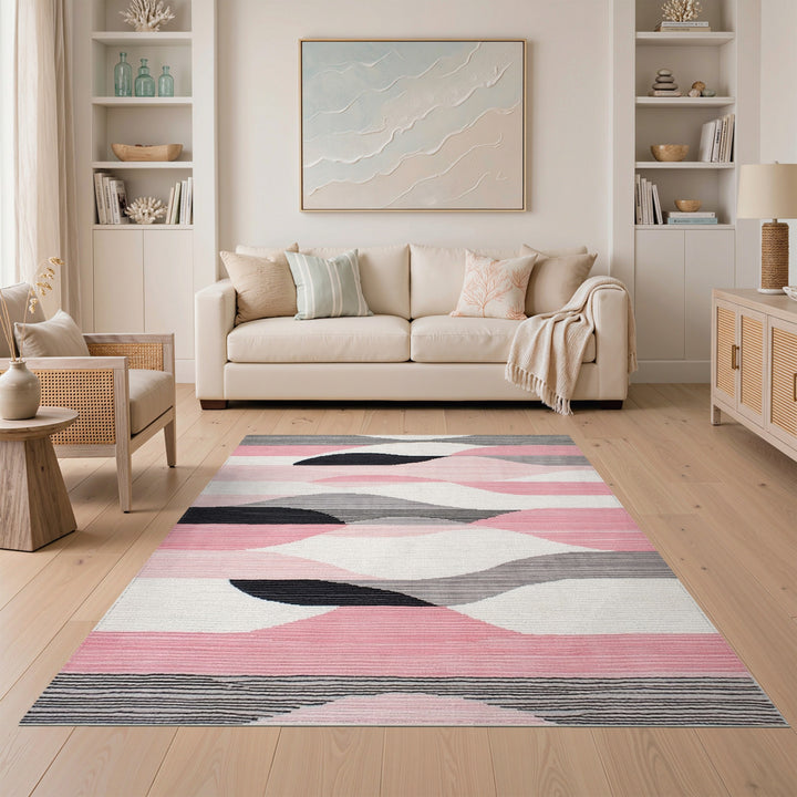 Geometric Modern Pink Geometric Wave Area Rug