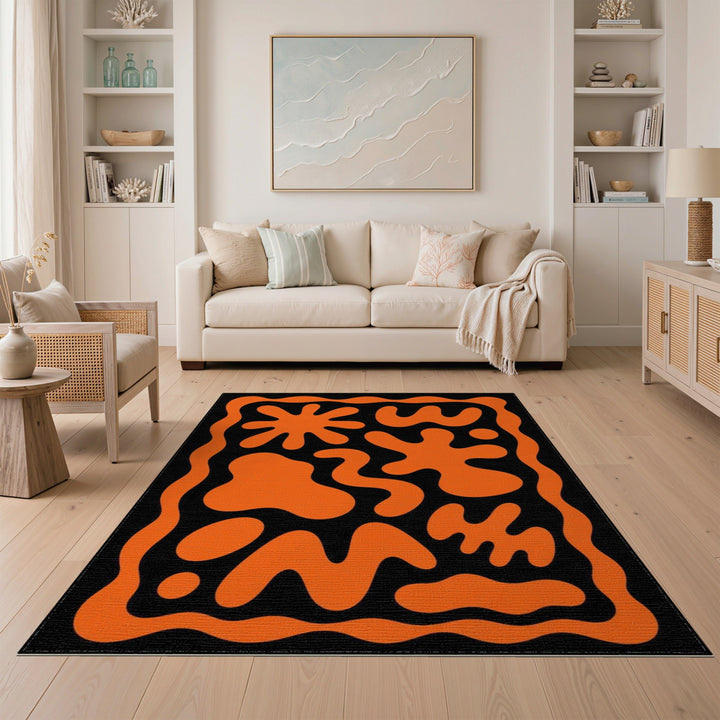 Orange Abstract Blob Washable Area Rug