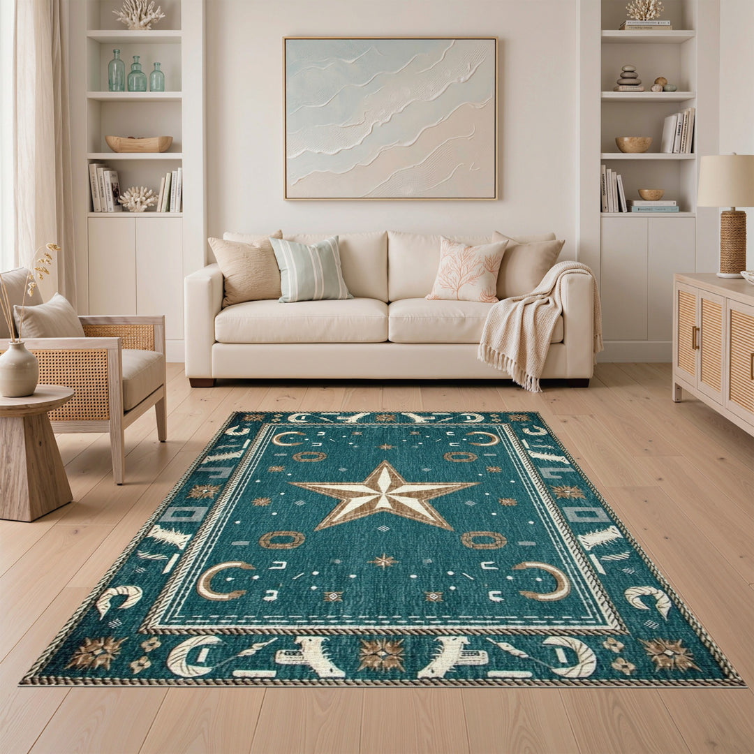 Teal Southwestern Star Horseshoe Area Rug