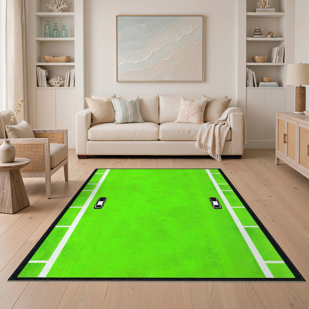 Green Geometric Court Area Rug