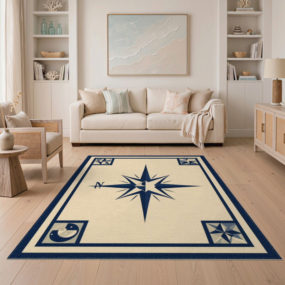 Navy Compass Star Area Rug