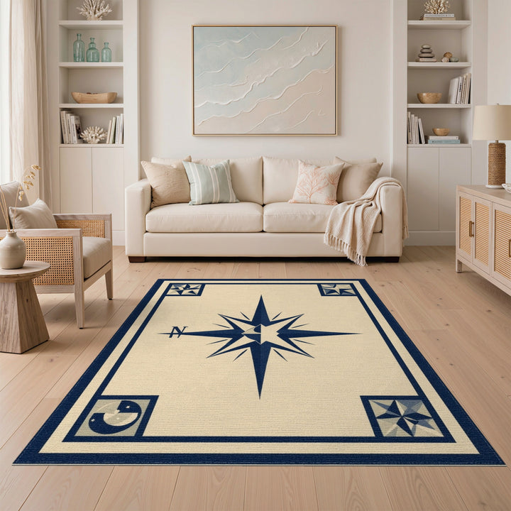 Navy Compass Star Area Rug