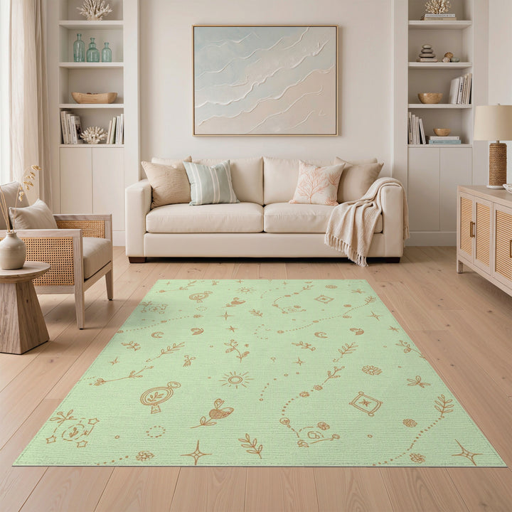 Green Celestial Boho Area Rug