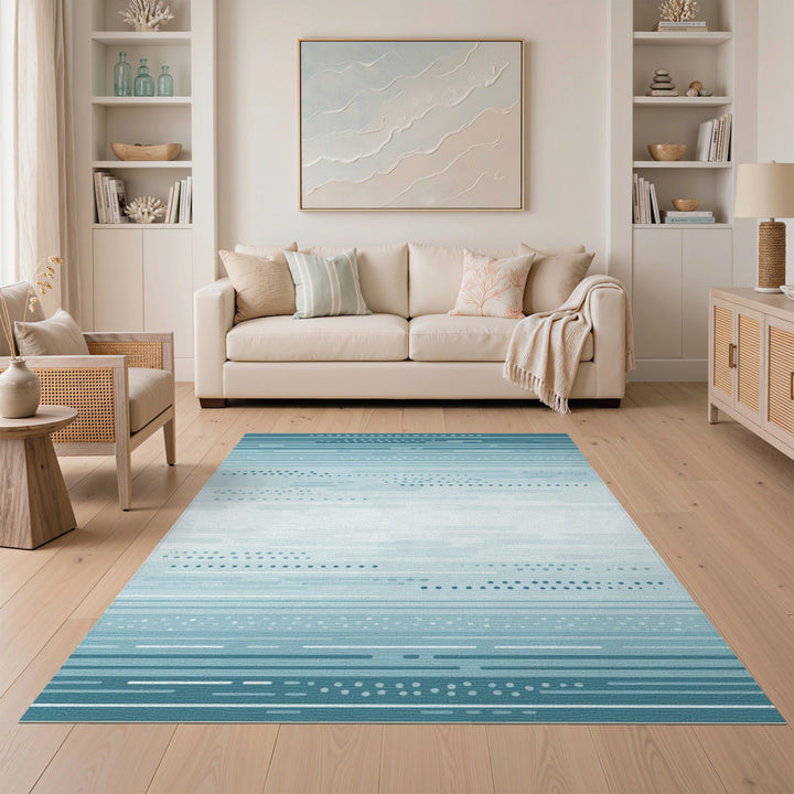 Teal Geometric Horizon Washable Area Rug