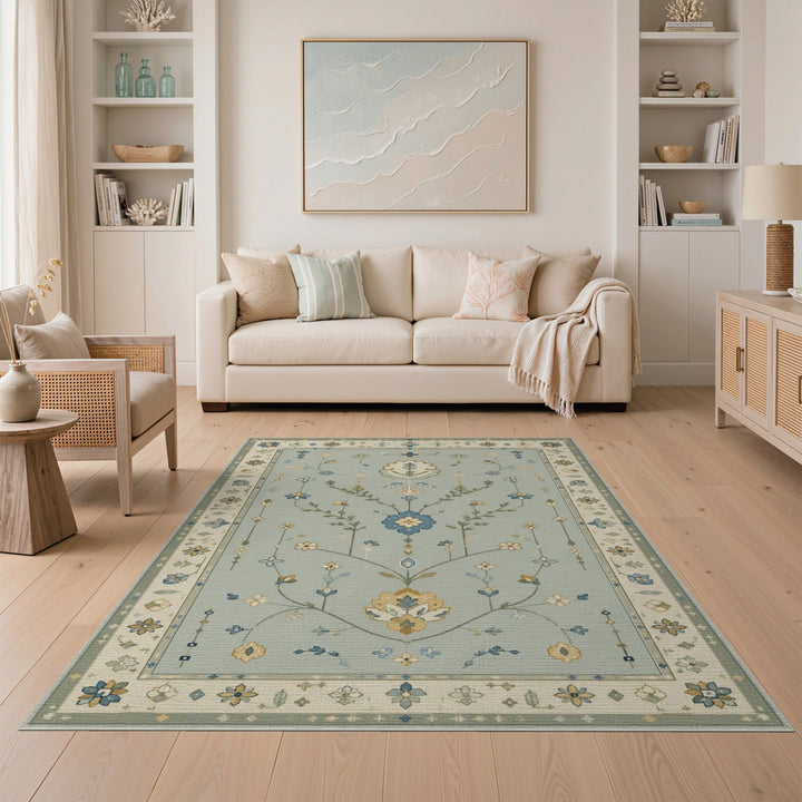 Blue Floral Vintage Area Rug