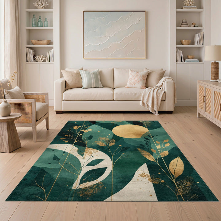 Teal Gold Abstract Circle Area Rug