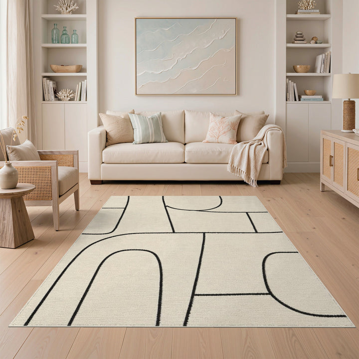 Abstract Geometric Modern Beige Geometric Abstract Area Rug