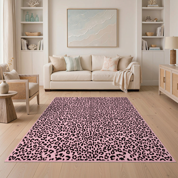 Boho Chic Pink Leopard Print Boho Area Rug