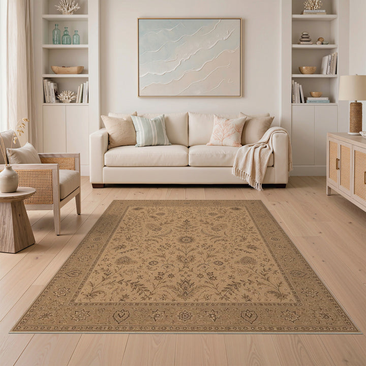 Beige Floral Vintage Area Rug