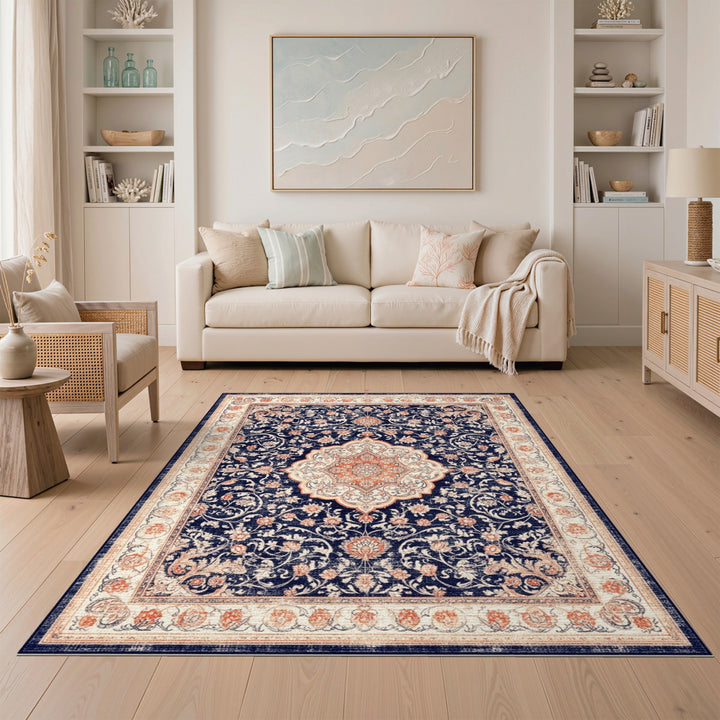Navy Blue Traditional Persian Area Rug